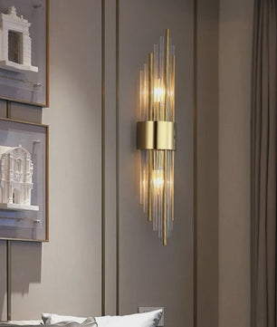 Luxe Wandlamp Goudkleurig Met Kristallen Buisjes - Up/Down Verlichting