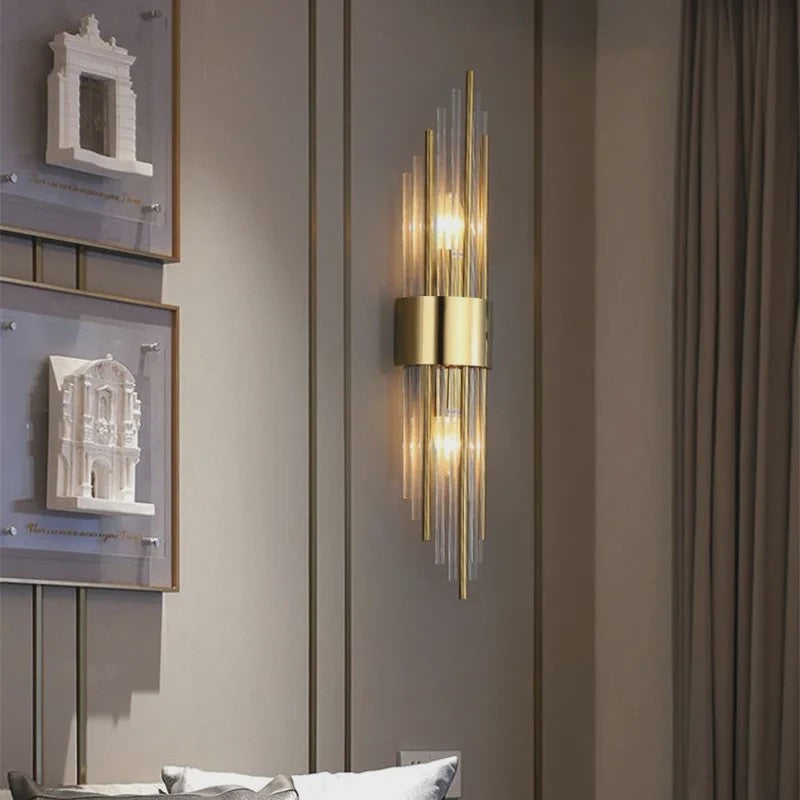 Luxe Wandlamp Goudkleurig Met Kristallen Buisjes - Up/Down Verlichting