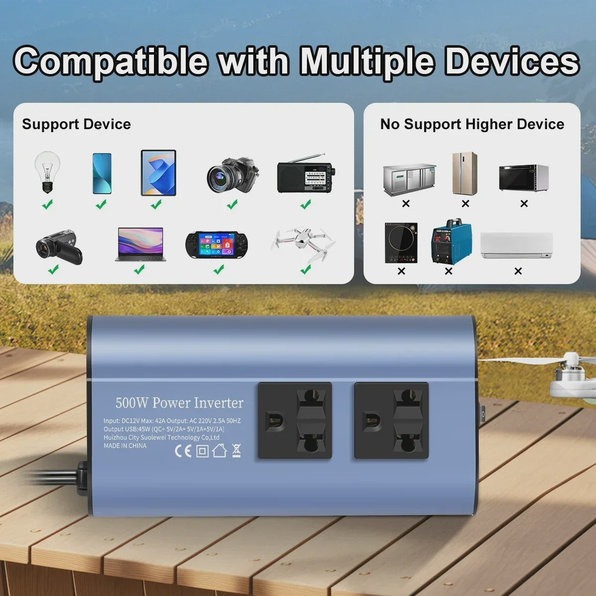 Krachtige 400W/500W/1500W Auto Omvormer: DC 12V naar AC 220V met 3x USB 2.0 en 1x USB QC3.0
