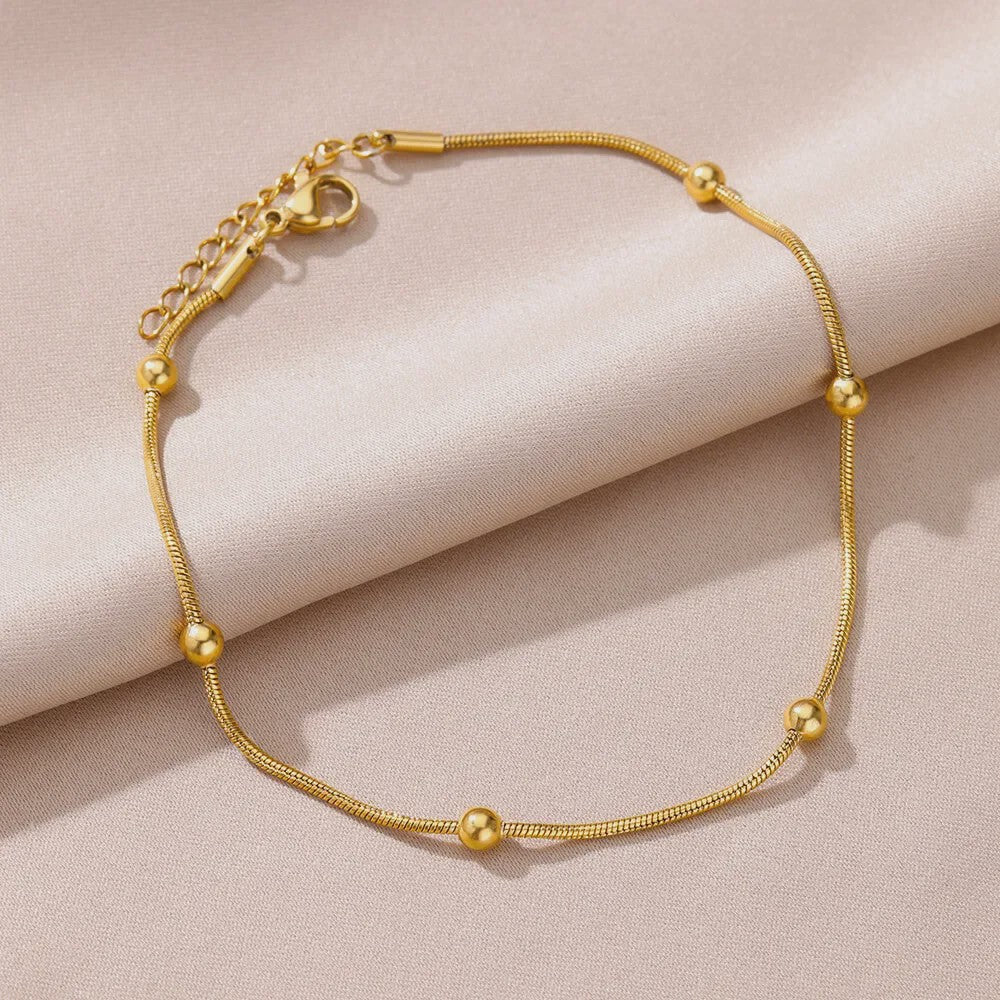 Gouden Roestvrij Staal Enkelbandjes met Parels en Kleurrijke Bedels - Zomer Sieraden