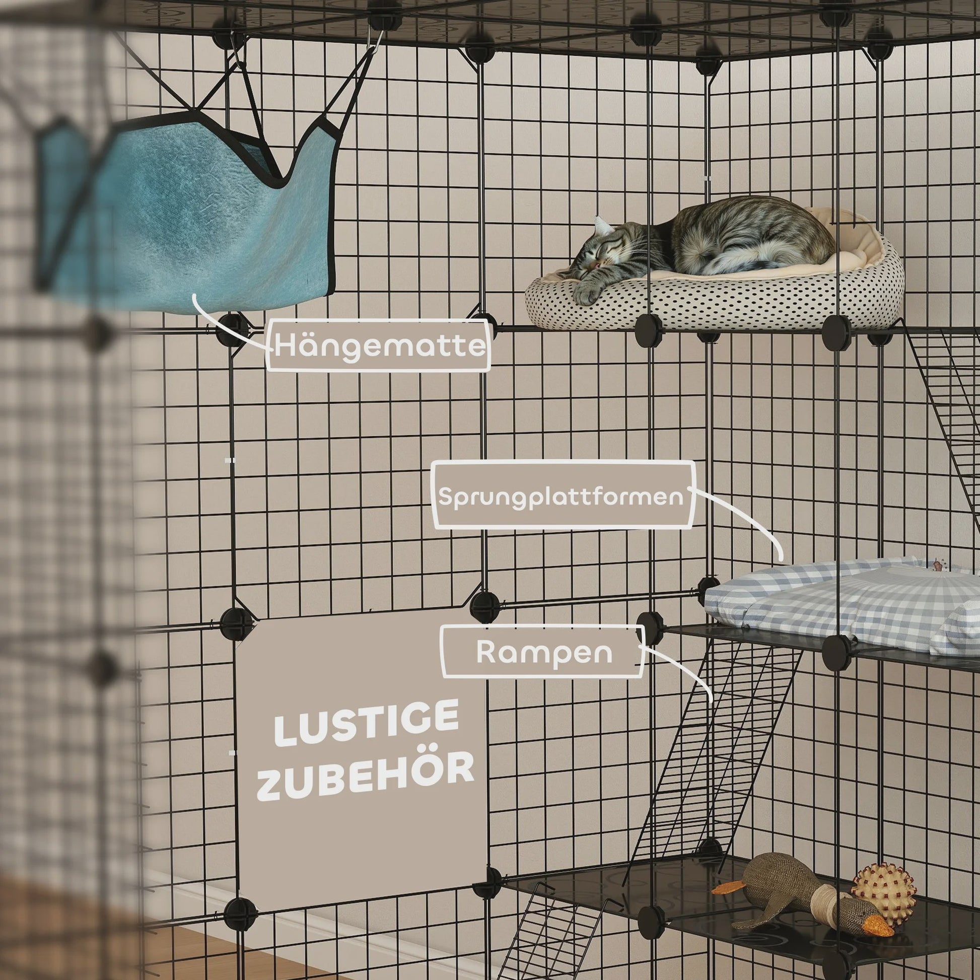 Grote DIY Kattenkooi Ren met Platforms en Hangmat - Ruim Binnenverblijf voor Katten