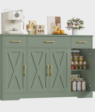 Stijlvol Dressoir 140cm met 4 Barn Doors en 3 Lades - Opbergkast voor Woonkamer of Keuken