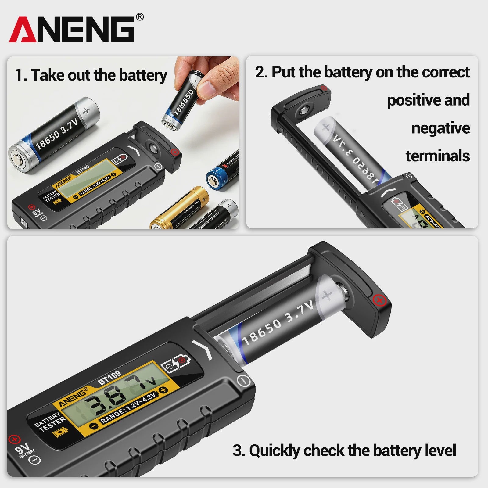 ANENG BT169 Batterij Tester: Meet AA, AAA, 9V, Lithium & Knoopcel Batterijen