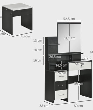 Stijlvolle Kaptafel met Verlichte Spiegel, Ottomaan en Veel Opbergruimte