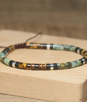 Natuurlijke Kralen Armband Dames - Tijgeroog, Onyx & Afrikaanse Turquoise - Verstelbaar