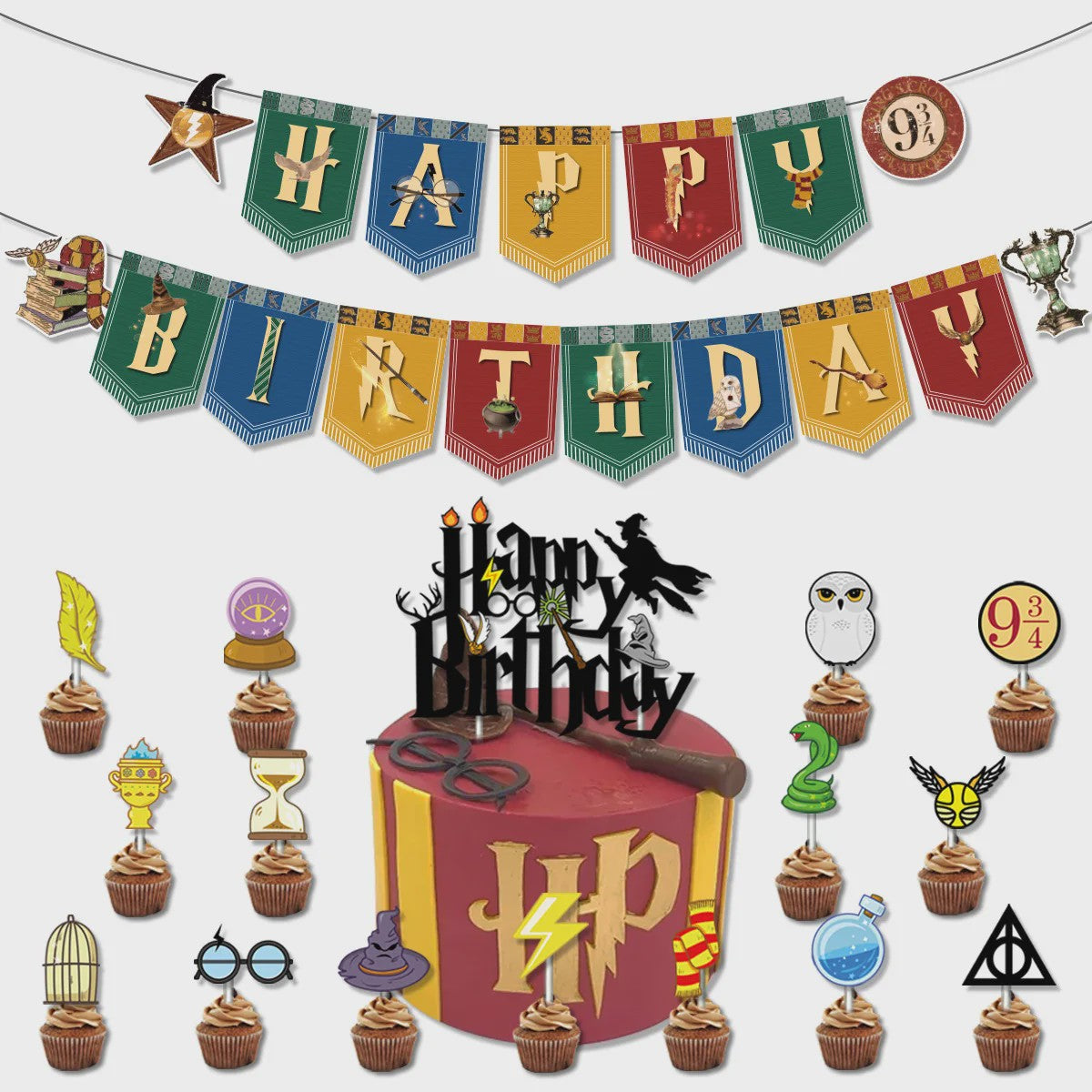 Harry Potter Verjaardagsfeest Decoratie Set - Banner, Cake Toppers & Ballonnen