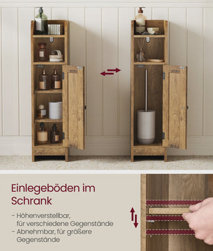 Smalle Houten Badkamerkast met Deur en Plank - Ideaal voor Toiletpapier