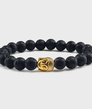 Buddha Hoofd Armband - Natuursteen & Lavasteen Kralen - Yoga & Gebedssieraden voor Dames en Heren