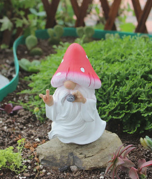 Grappige Mushroom Kabouter Tuinbeeld met Middenvinger - Humoristische Decoratie voor Binnen & Buiten