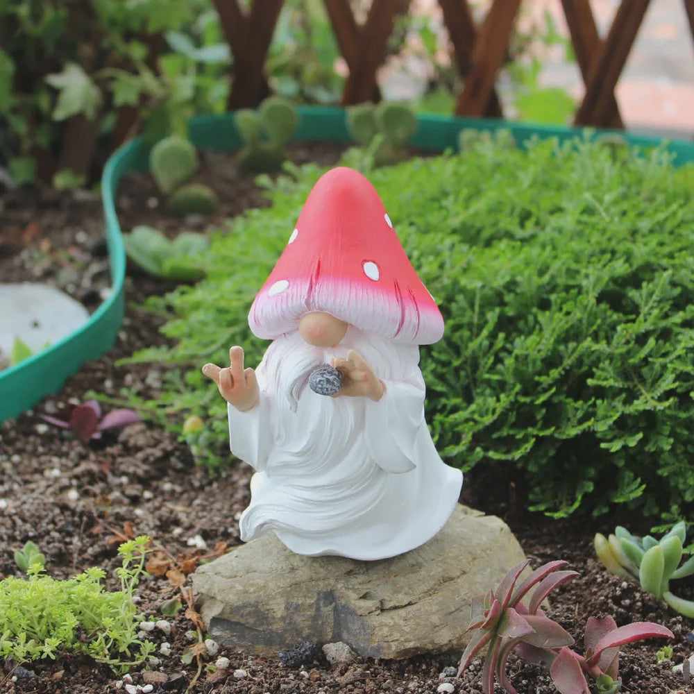 Grappige Mushroom Kabouter Tuinbeeld met Middenvinger - Humoristische Decoratie voor Binnen & Buiten