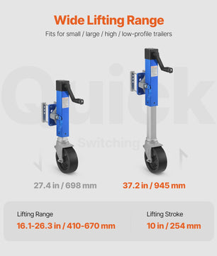 Succesvolle 1600lbs Trailer Jack met Zwenkwiel & Handgreep - Ideaal voor Boten en RV's