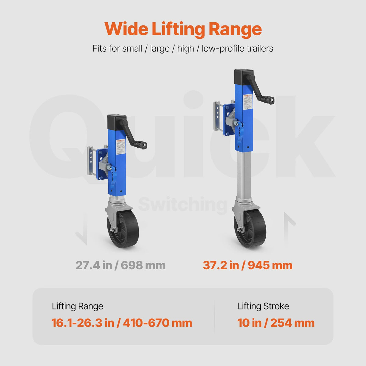 Succesvolle 1600lbs Trailer Jack met Zwenkwiel & Handgreep - Ideaal voor Boten en RV's