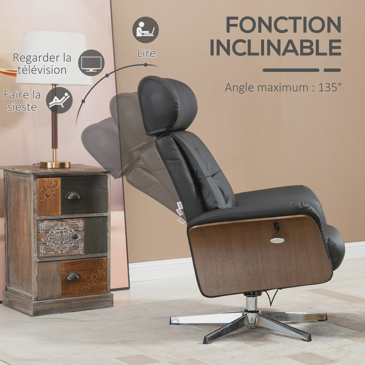 Luxe Relaxfauteuil met Voetenbank, Verstelbare Rugleuning en Hoofdsteun - Zwart