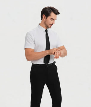 Heren Zomer Overhemd Korte Mouw Stretch Slim Fit - Zwart, Maat 5XL