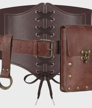 Middeleeuwse Renaissance Kostuum Set: Corset, Riem, Portemonnee & Accessoires