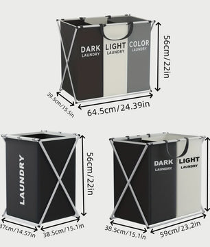 Grote Wasbox met 3 Vakken - Opvouwbare Waszak voor Vuile Kleding