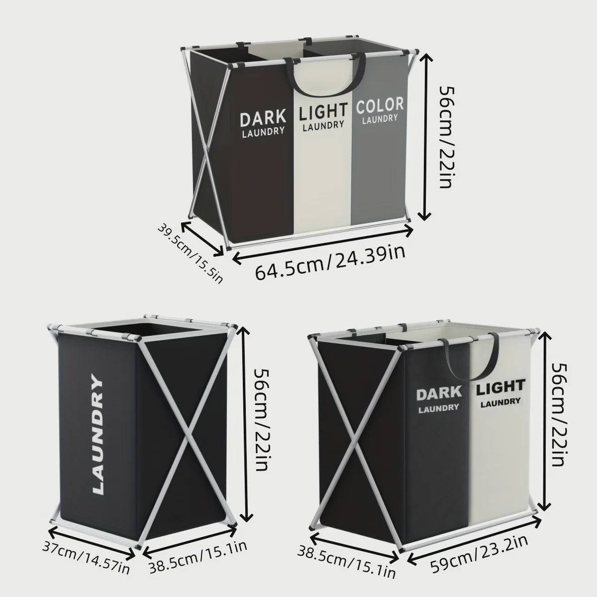 Grote Wasbox met 3 Vakken - Opvouwbare Waszak voor Vuile Kleding