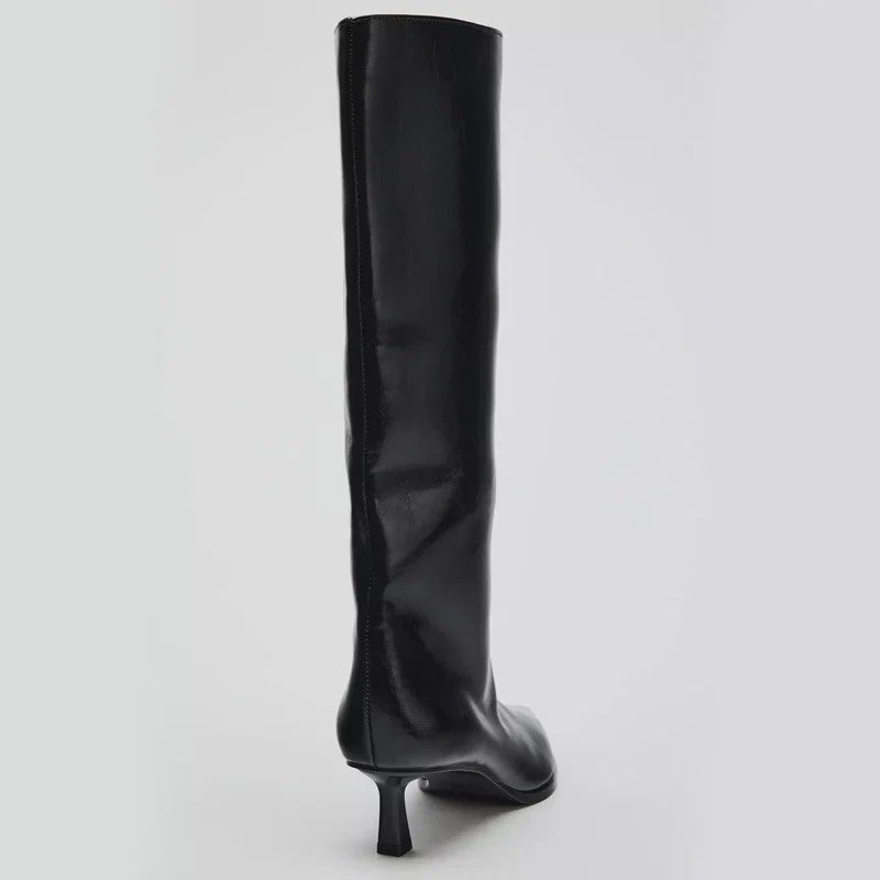 Dames Laarzen met Hoge Hak en Puntige Neus - Stijlvolle Lange Laarzen voor Herfst & Winter