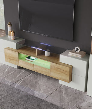 Modern TV meubel 200cm hoogglans wit met LED verlichting en glazen blad