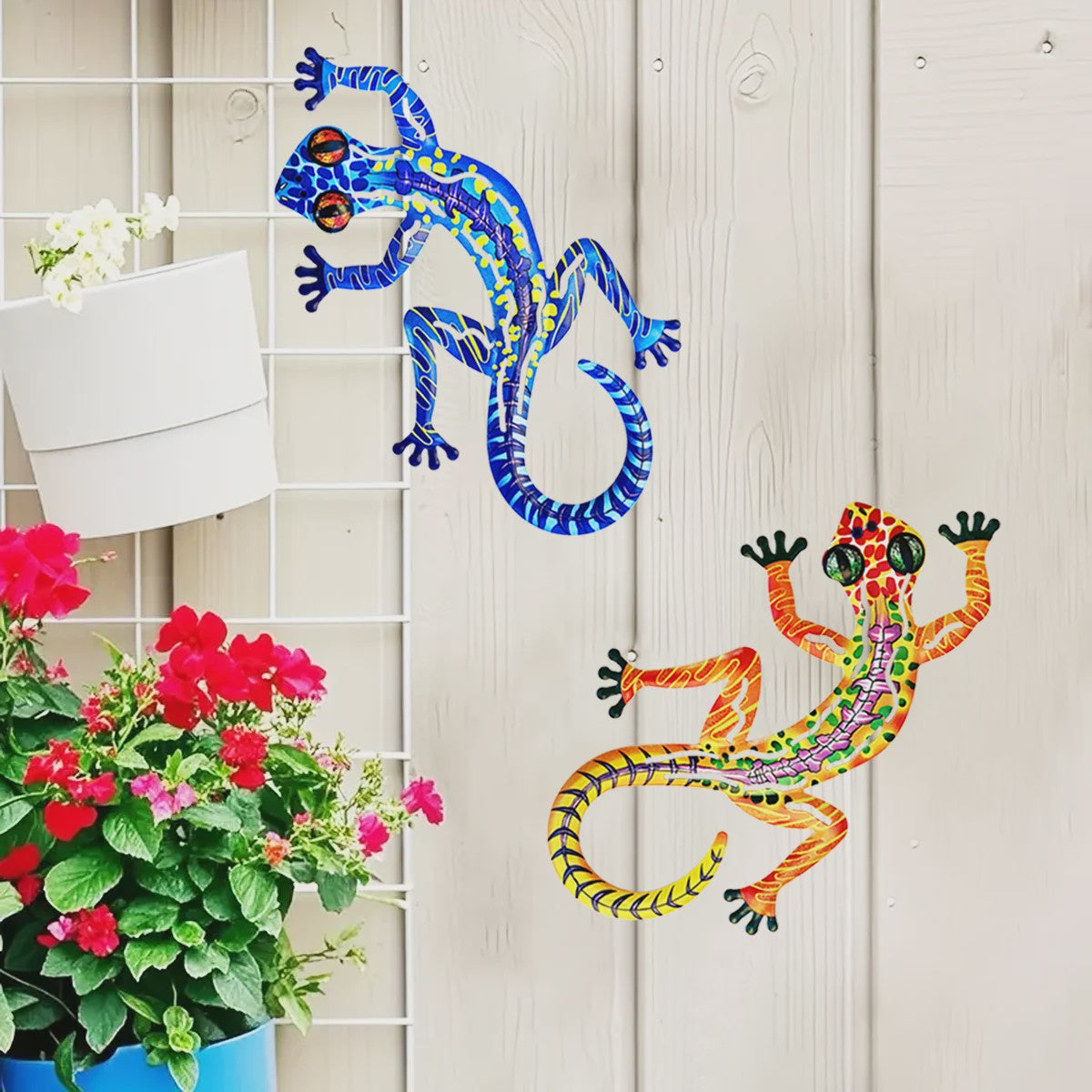 Kleurrijke Metalen Muurdecoratie Gecko - Levendige Hagedis Sculptuur voor Binnen & Buiten
