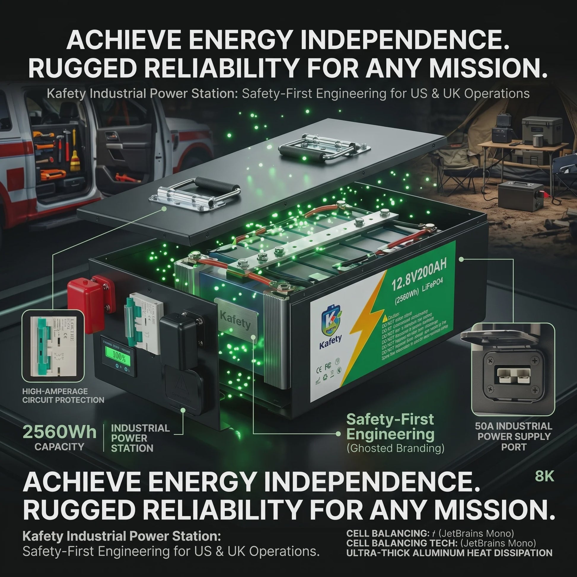 Easun 12V 200Ah LiFePO4 Accu met BMS | 6000+ Cycli | Zonne-energie, Camper, Boot, Thuisback-up
