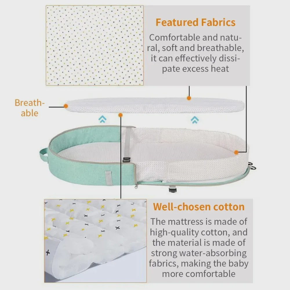 Draagbaar Babybedje met Klamboe en Comfortabel Matras - Anti-druk & Opvouwbaar