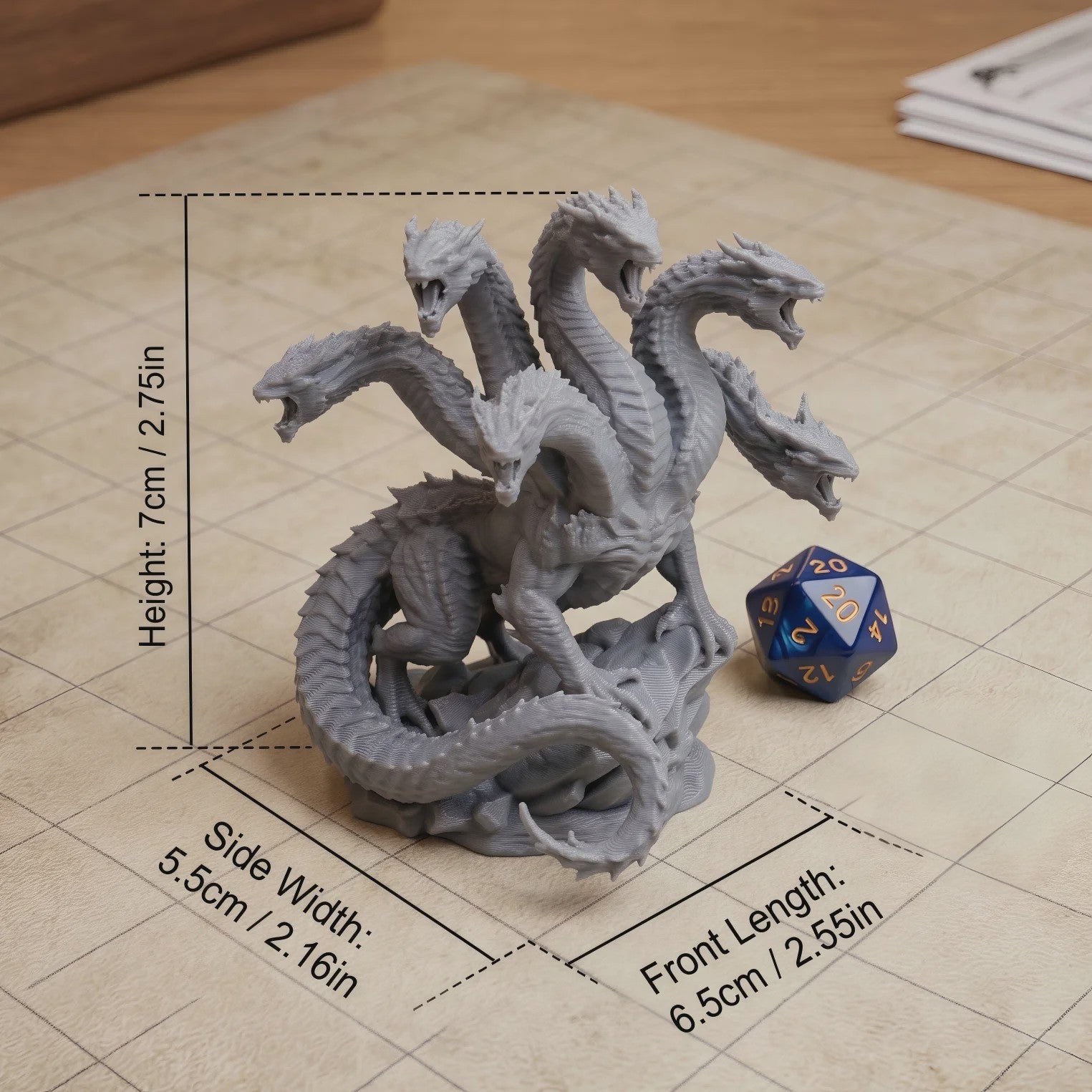 Ongeverfde Hydra Minifiguur - TTRPG, Wargame & Decoratie