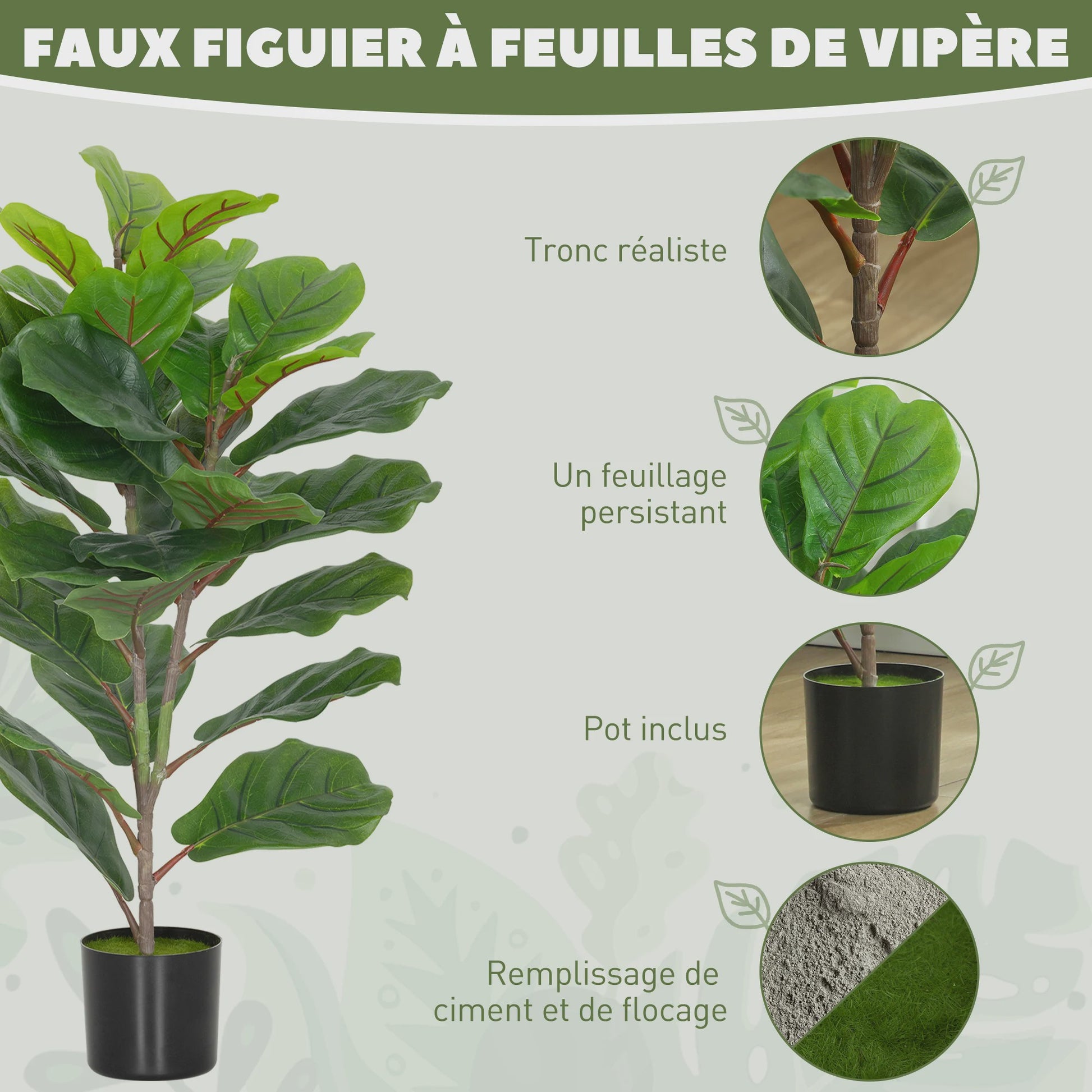 Set van 2 Kunstplanten Ficus Lyrata - 80 cm - Realistische Kunstboom met Pot