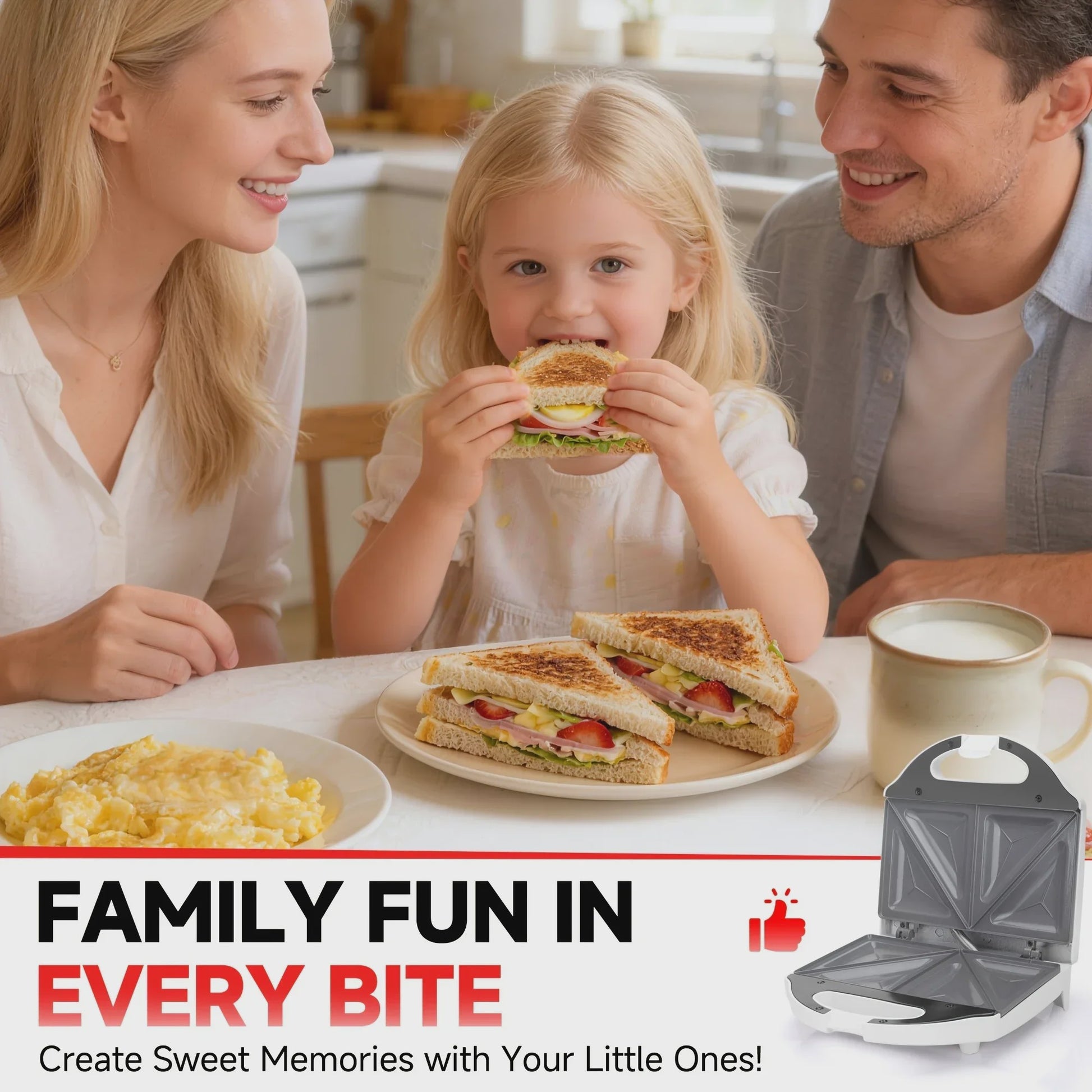 Compacte 2-Slots Sandwichmaker met Keramische Coating - Perfect voor Ontbijt, Panini's en Gegrilde Kaas