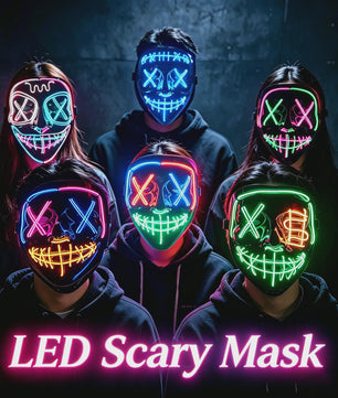 Verlicht LED Neon Purge Masker met Fiber Optic Handschoenen - Halloween & Feest