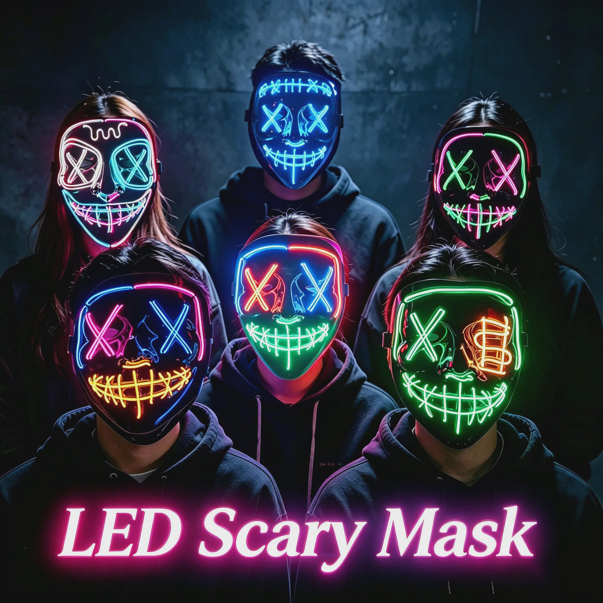 Verlicht LED Neon Purge Masker met Fiber Optic Handschoenen - Halloween & Feest