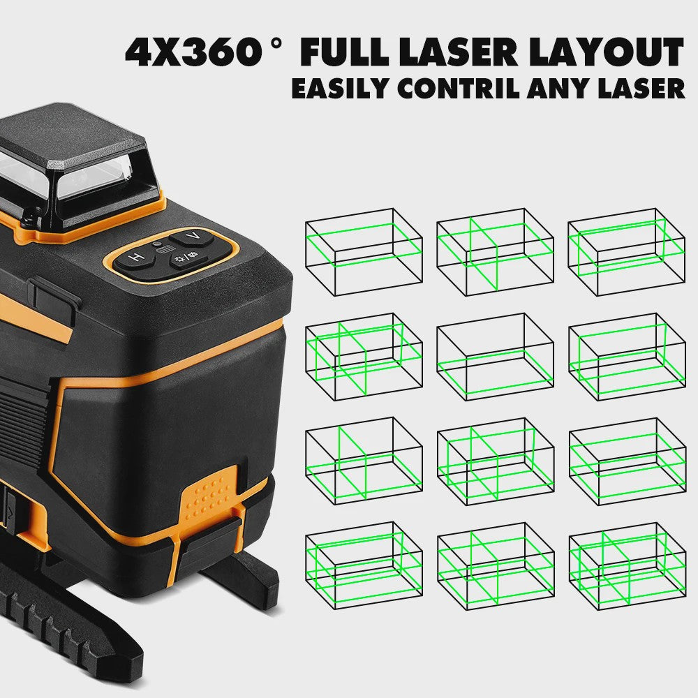 DEKO 12-Lijn 3D Laserwaterpas Zelfnivellerend Groen 360° Kruislijn met Statief