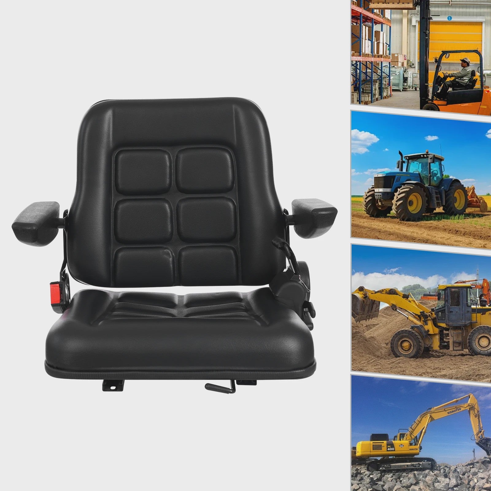 Comfortabele Tractor en Heftruck Stoel met Veiligheidsgordel en Verstelbare Rugleuning