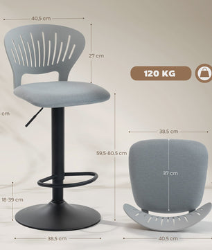 Set van 2 Zwarte Barstoelen met 360° Draai- en Hoogteverstelling (84-105 cm)
