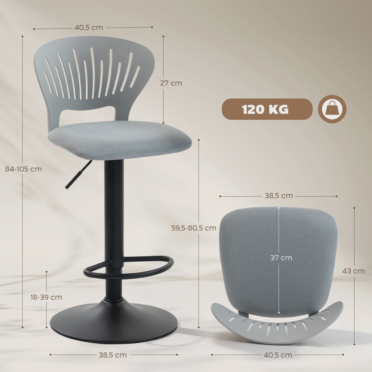Set van 2 Zwarte Barstoelen met 360° Draai- en Hoogteverstelling (84-105 cm)