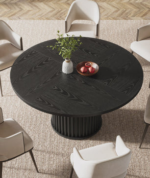 Zwarte Ronde Eettafel voor 4-6 Personen - 120 cm - Met Stijlvolle Gefineerde MDF & Metalen Onderstel