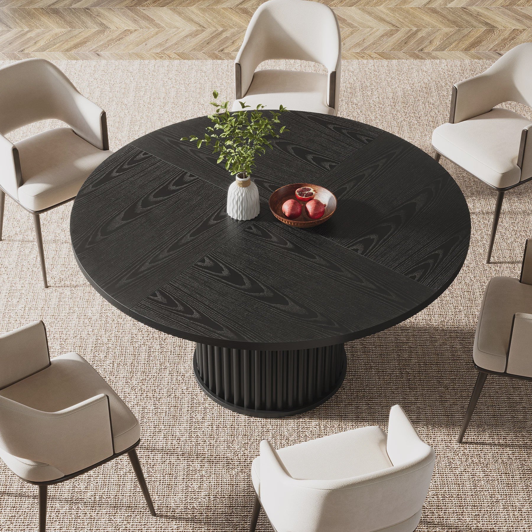 Zwarte Ronde Eettafel voor 4-6 Personen - 120 cm - Met Stijlvolle Gefineerde MDF & Metalen Onderstel
