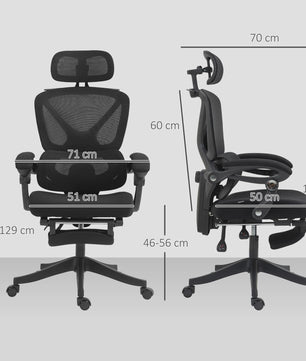 Ergonomische Bureaustoel met Hoofdsteun, Lendensteun en Voetensteun - Zwart, 135kg Belastbaar
