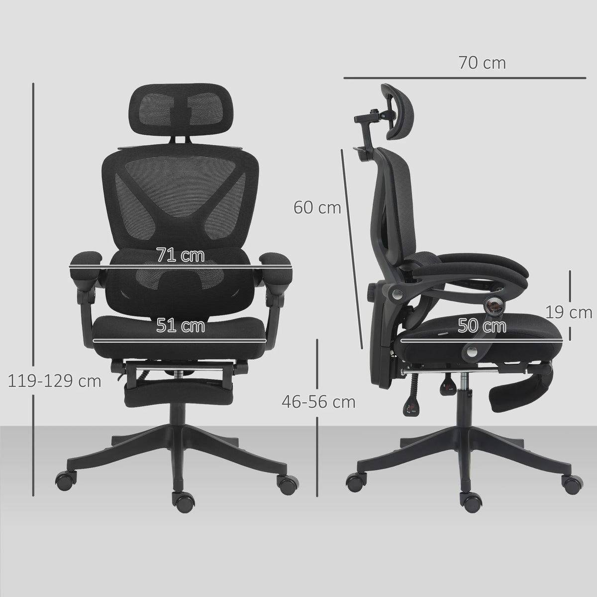 Ergonomische Bureaustoel met Hoofdsteun, Lendensteun en Voetensteun - Zwart, 135kg Belastbaar