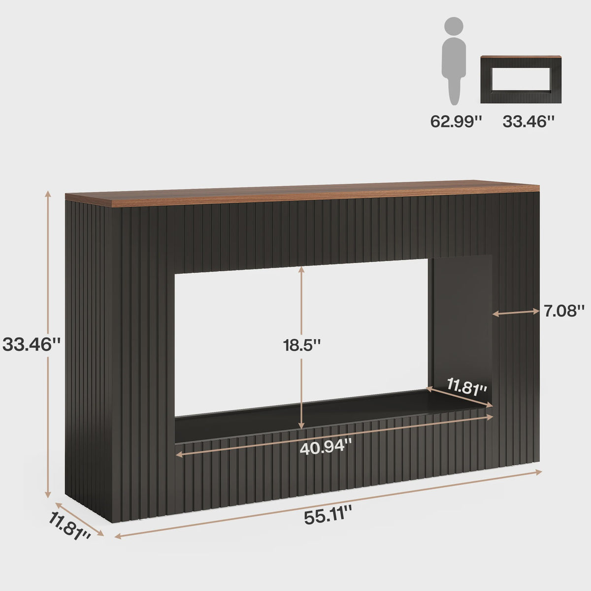 Moderne Console Tafel 140 cm Zwart met Houten Top - Stijlvolle Entree- en Banktafel