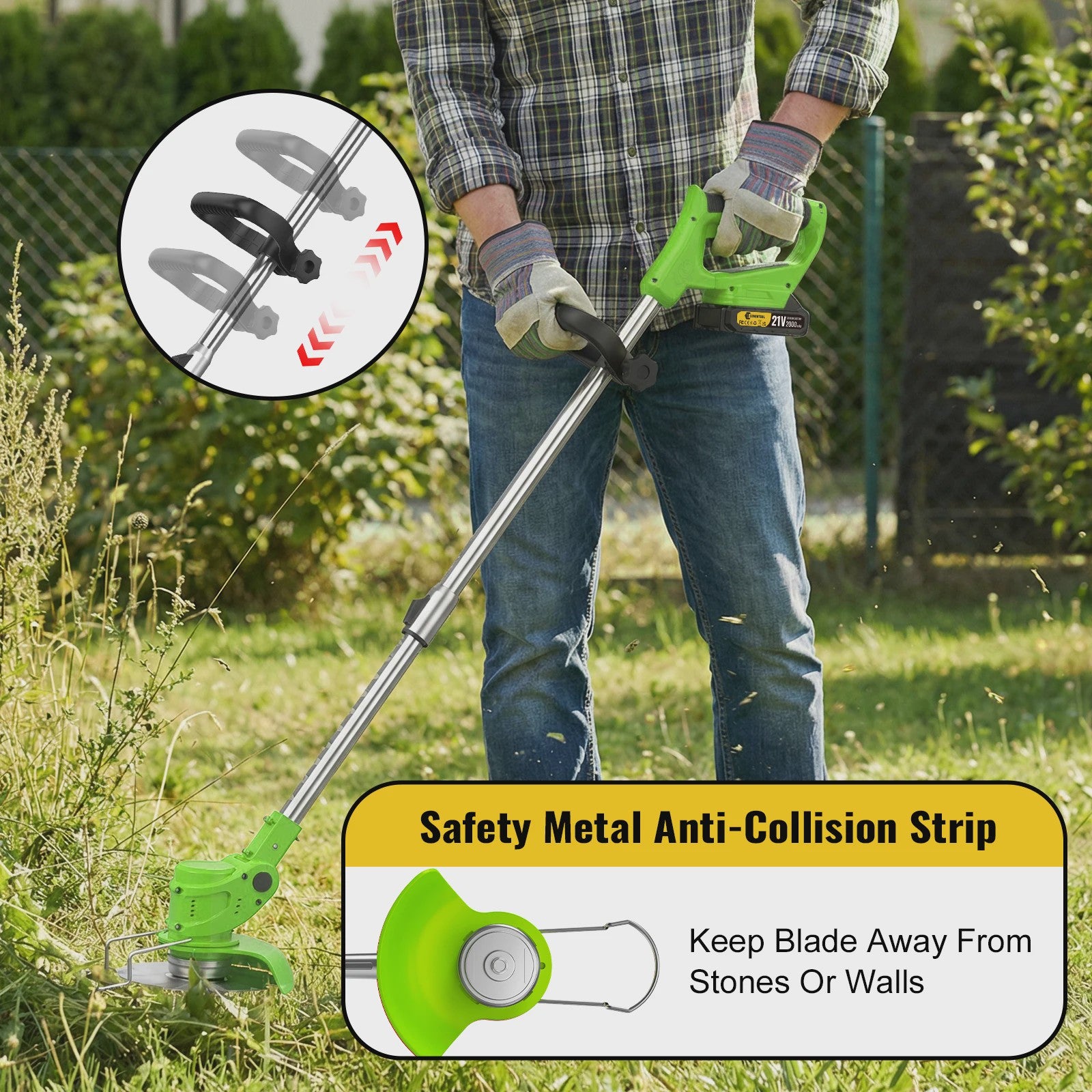 Accu Grastrimmer met Wielen - Verstelbare Steel & Krachtige Motor