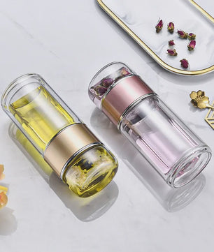 Dubbelwandige Glazen Theefles met Infuser - Hittebestendig & Lekvrij