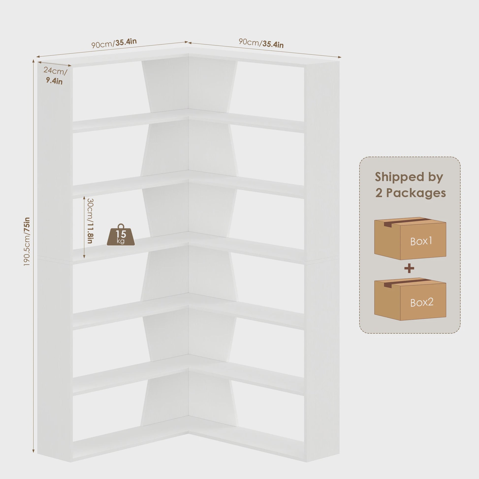 Hoekboekenkast 6 Niveaus 190cm Hoog - Ruimtebesparend & Stijlvol