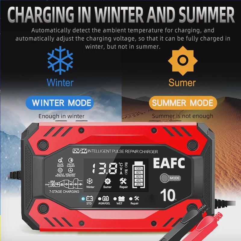 Slimme Acculader 12V/24V met Pulsreparatie & LCD Display - Voor Auto & Motor