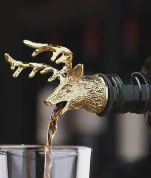 Gouden Hertenkop Fles Stopper & Schenktuit - Stijlvolle Wijn & Olie Dispenser