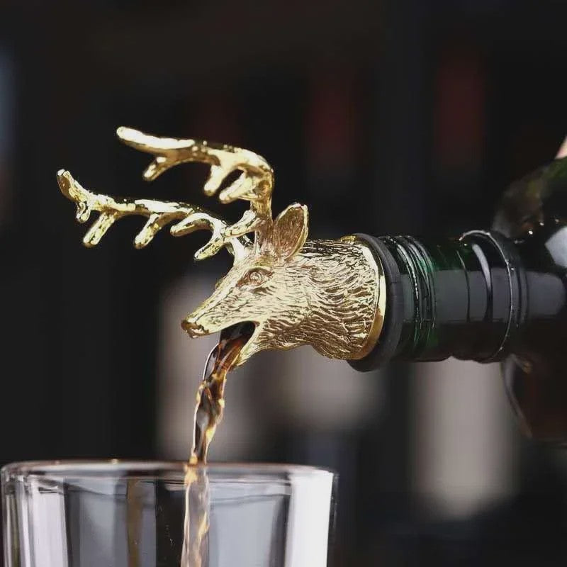 Gouden Hertenkop Fles Stopper & Schenktuit - Stijlvolle Wijn & Olie Dispenser