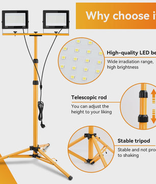 Dubbele LED Werkverlichting op Verstelbaar Statief - 200W/100W - IP66 Waterdicht