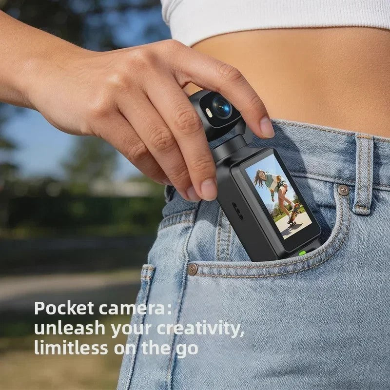 4K Handheld Gimbal Action Camera met 180° Draaibare Lens, Anti-Shake & Fill Light voor Vlogs & Outdoor Sport