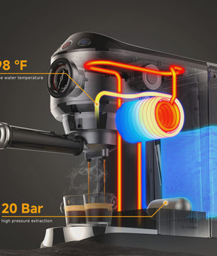 BioloMix Espressomachine 20 Bar RVS met Stoompijpje - Semi-Automatisch
