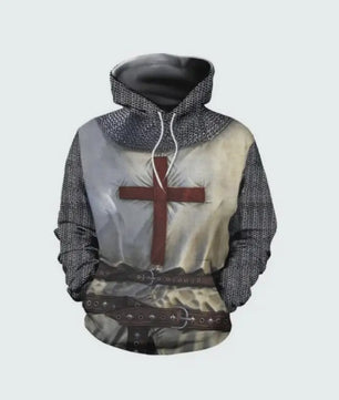 Herkomst Tempelier Pantser Hoodie - Middeleeuwse Stijl 3D Print Pullover voor Heren
